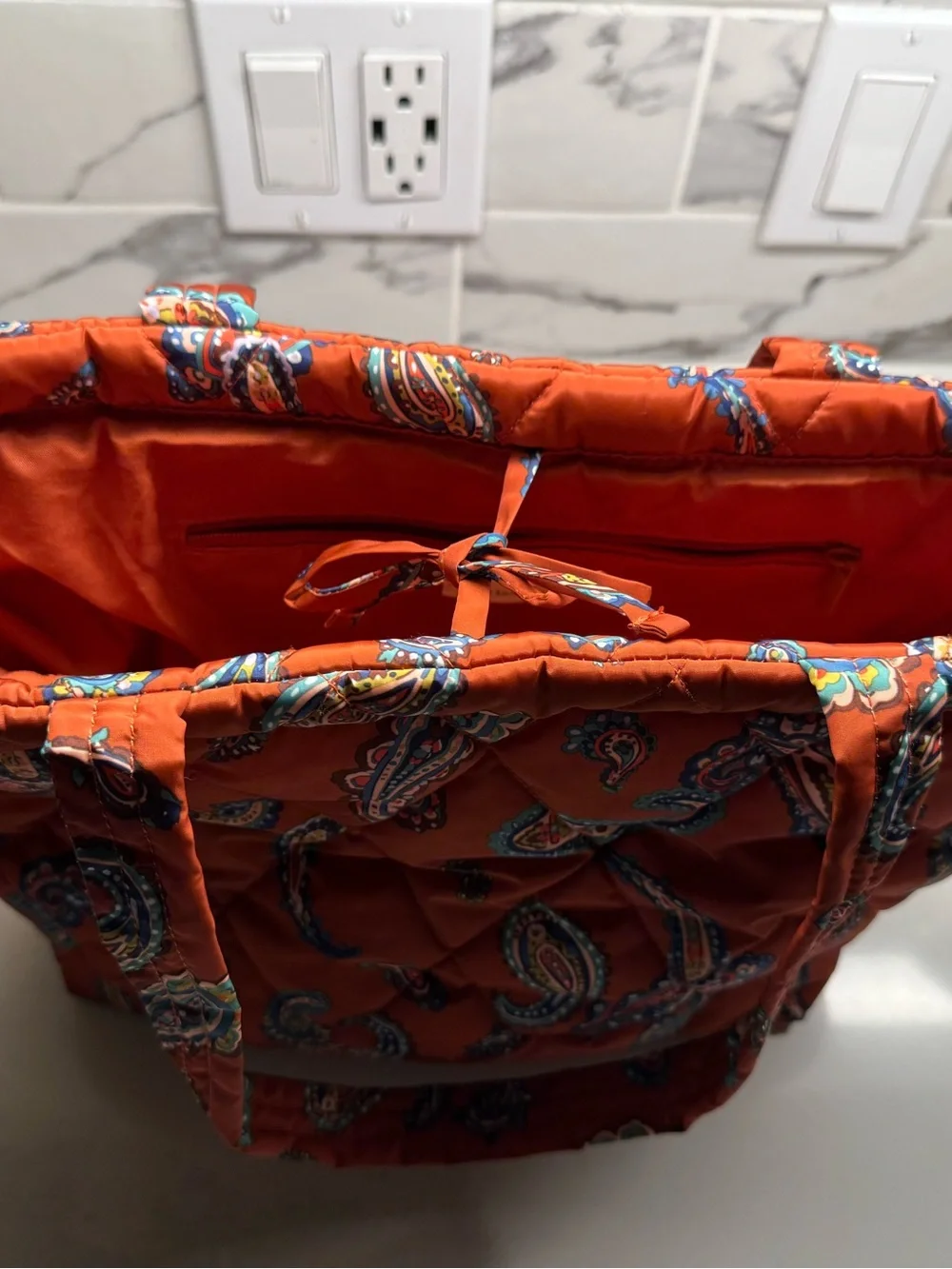 The Vera Bradley Orange Manor Paisley Quilted Small Tote Bag